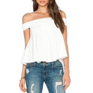 FREE PEOPLE - White Off the Shoulder Waffle Knit Priscilla Pleated Peplum Top